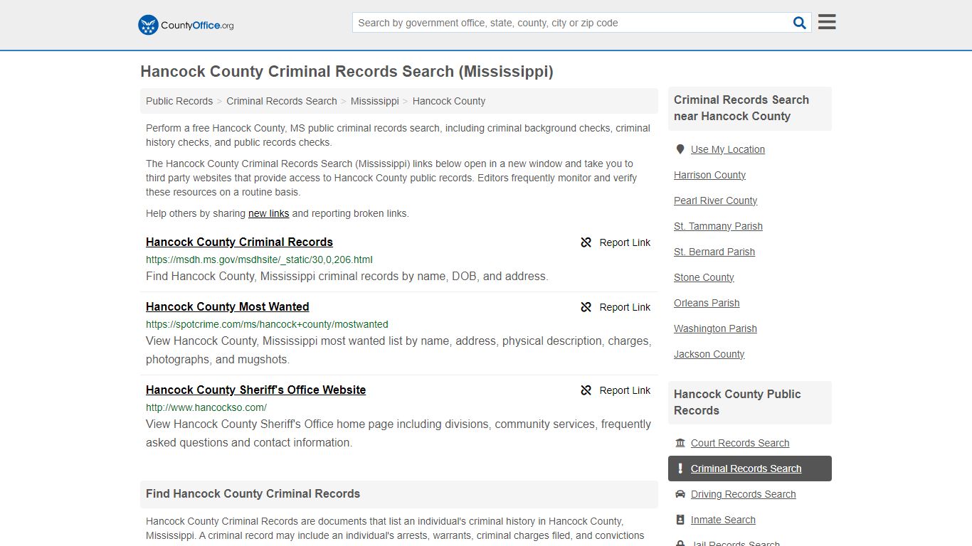 Hancock County Criminal Records Search (Mississippi)