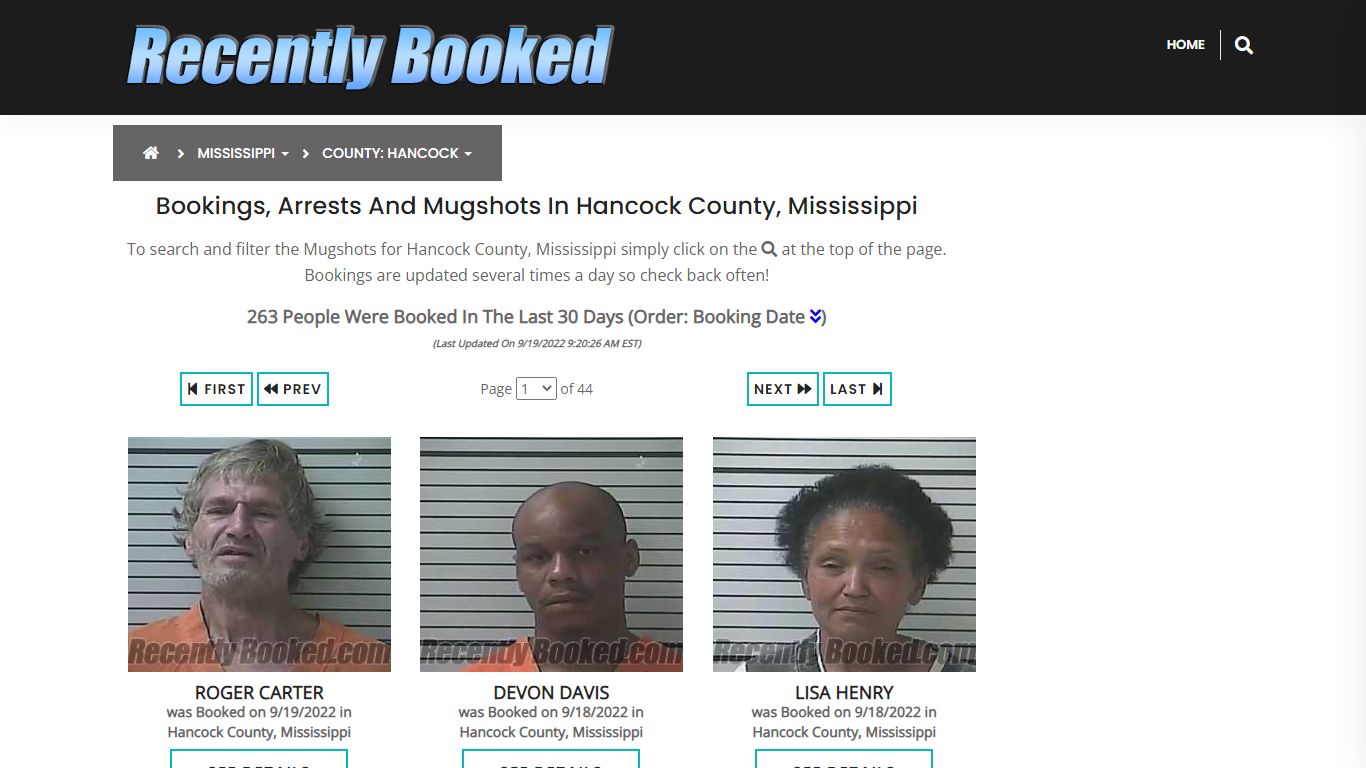 Bookings, Arrests and Mugshots in Hancock County, Mississippi